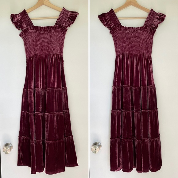 NWT Hill House Ellie Nap Dress Burgundy Silk Blend Velvet Size XS - Picture 2 of 9